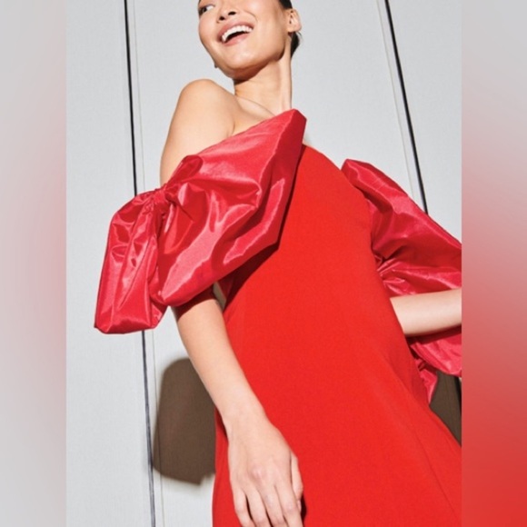 NWT TOCCIN Double Bow Sleeve Off the Shoulder Holiday Christmas mini Dress - Picture 2 of 16